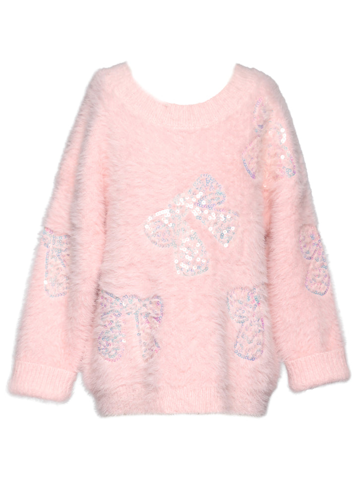 SEQUIN BOW FUZZY SWEATER