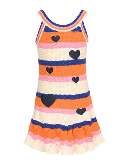 Little l Big l Tween Girls Heart Patch Striped Knit Dress