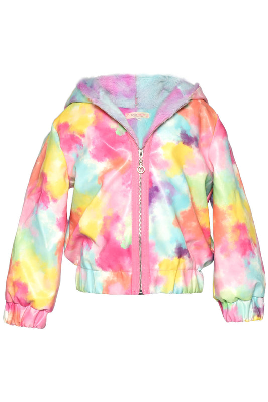 TIE DYE FAUX LEATHER AVIATOR BOMBER JACKET