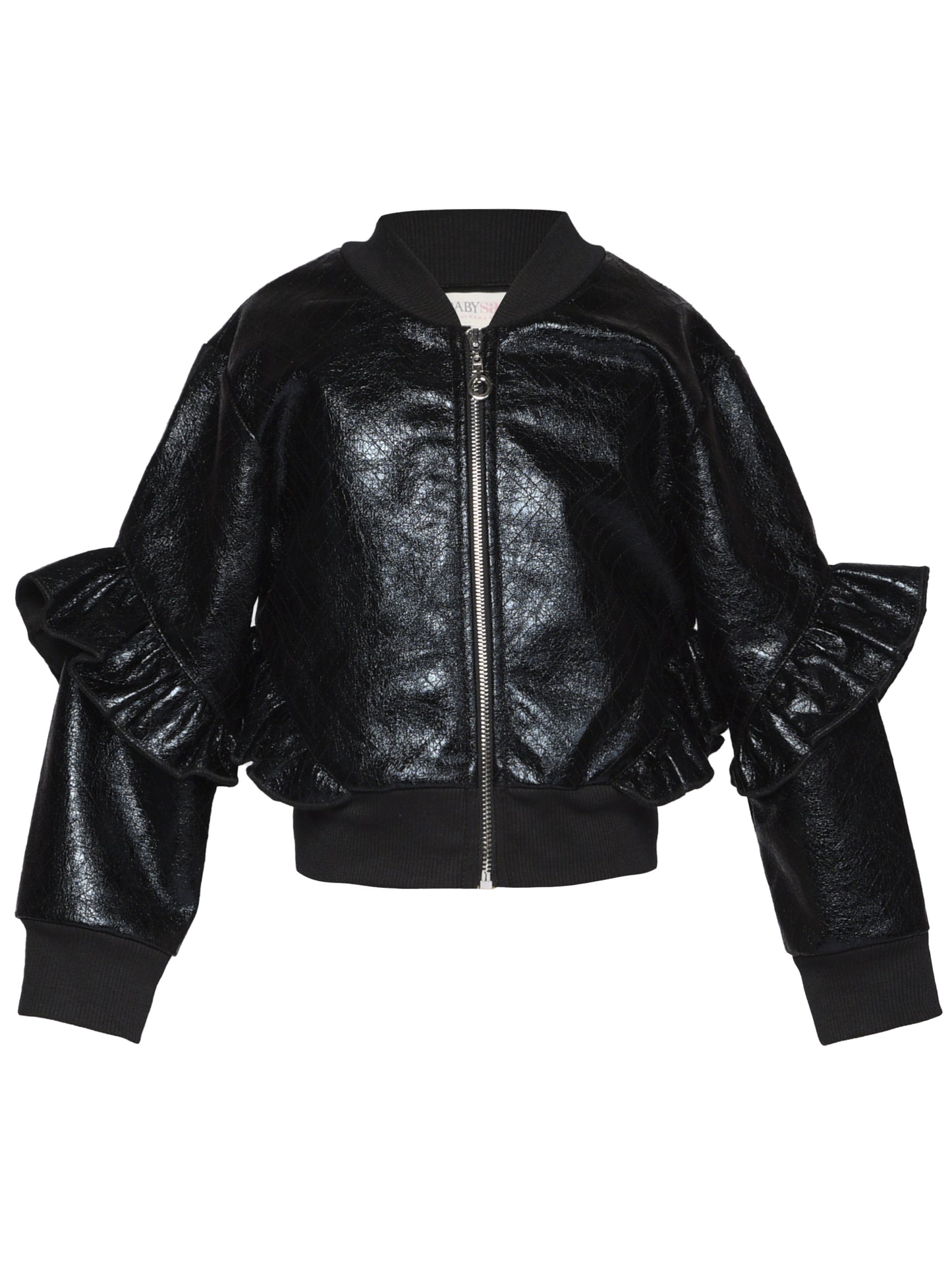FAUX LEATHER RUFFLE BOMBER JACKET