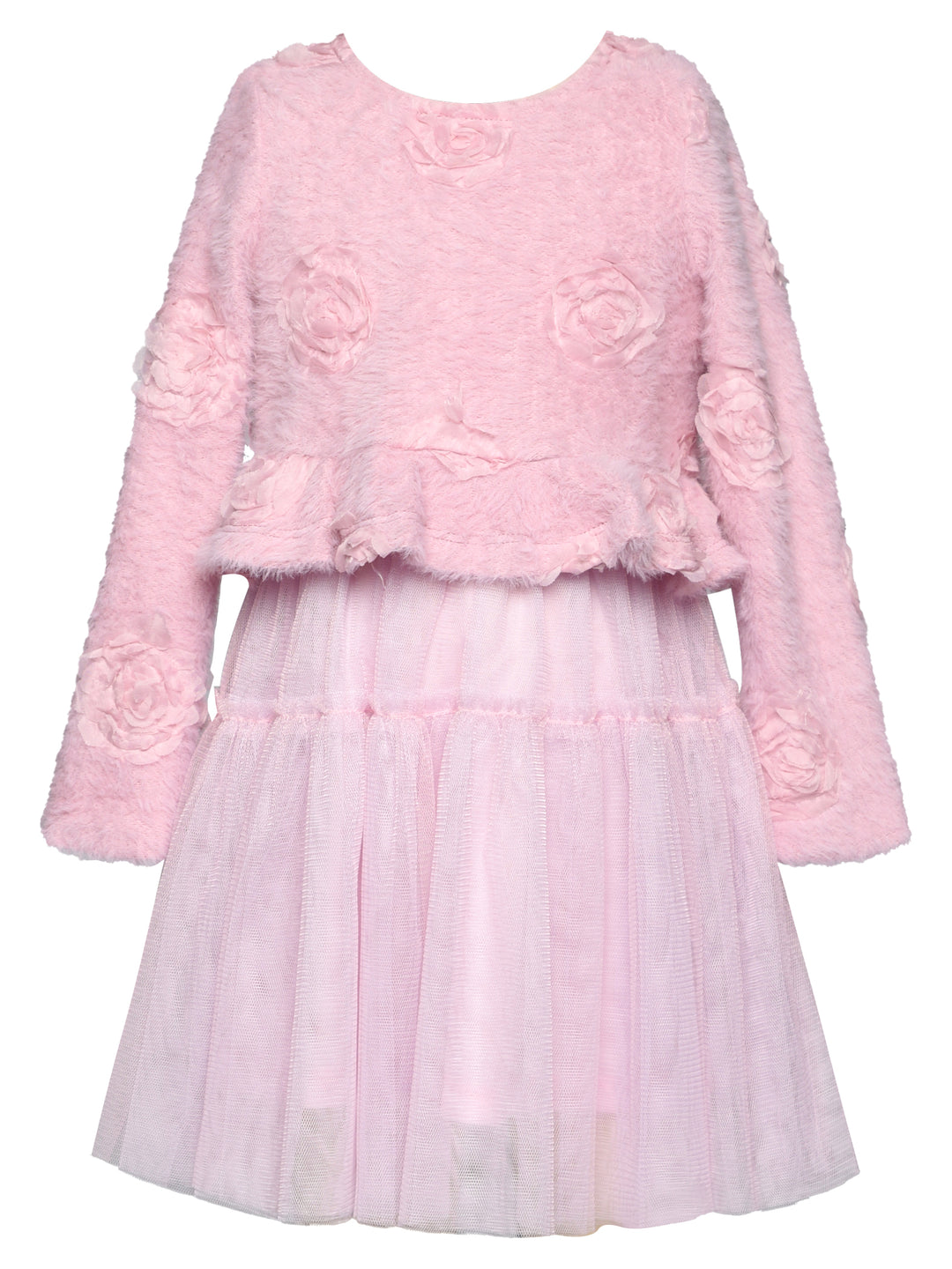 FUZZY 3D FLORAL TWOFER TUTU DRESS