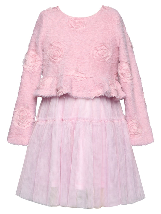 FUZZY 3D FLORAL TWOFER TUTU DRESS