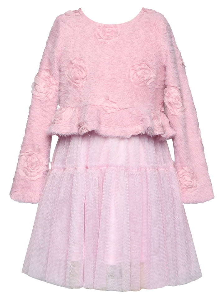 FUZZY 3D FLORAL TWOFER TUTU DRESS