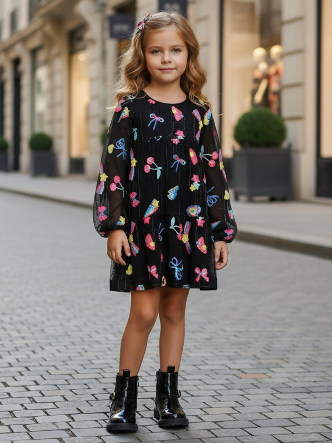 EMPIRE TIER SEQUIN MESH DRESS