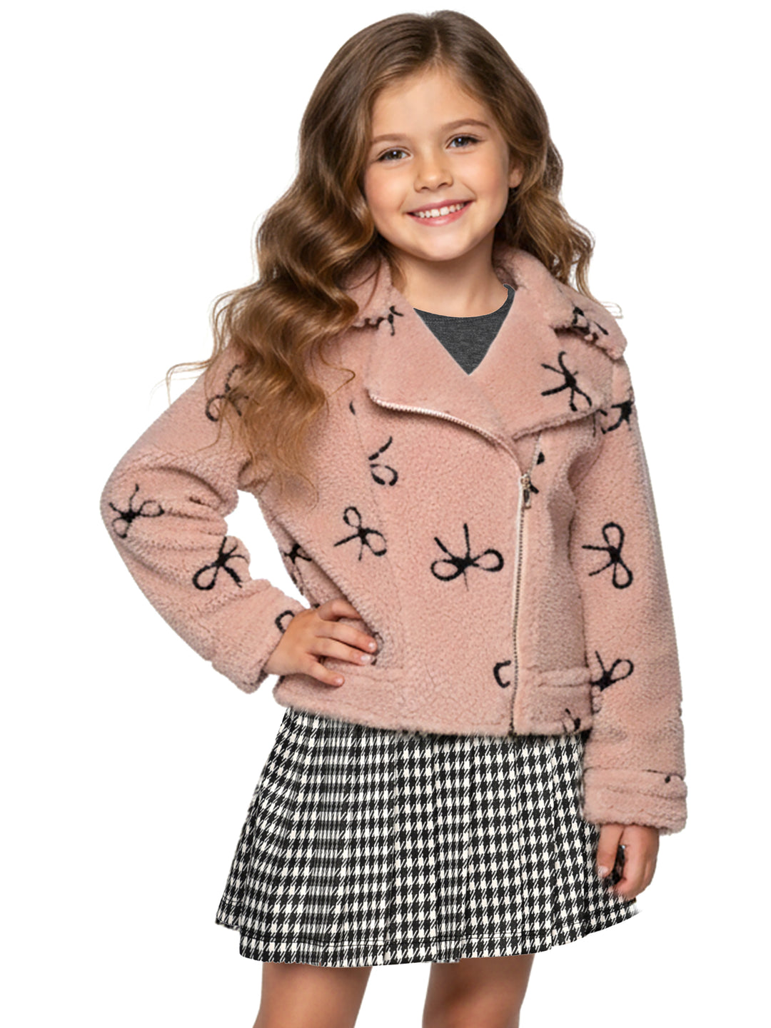 BOW EMBROIDERED SHERPA JACKET
