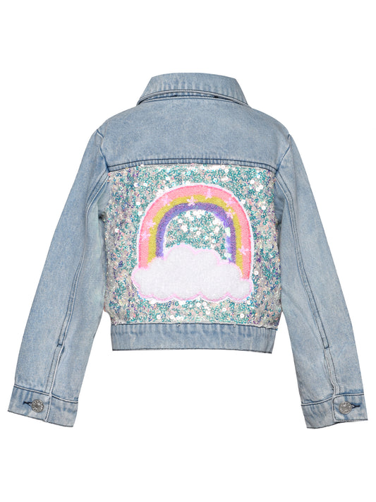 DENIM AND SEQUIN JACKET W/ PATCH TRIMS