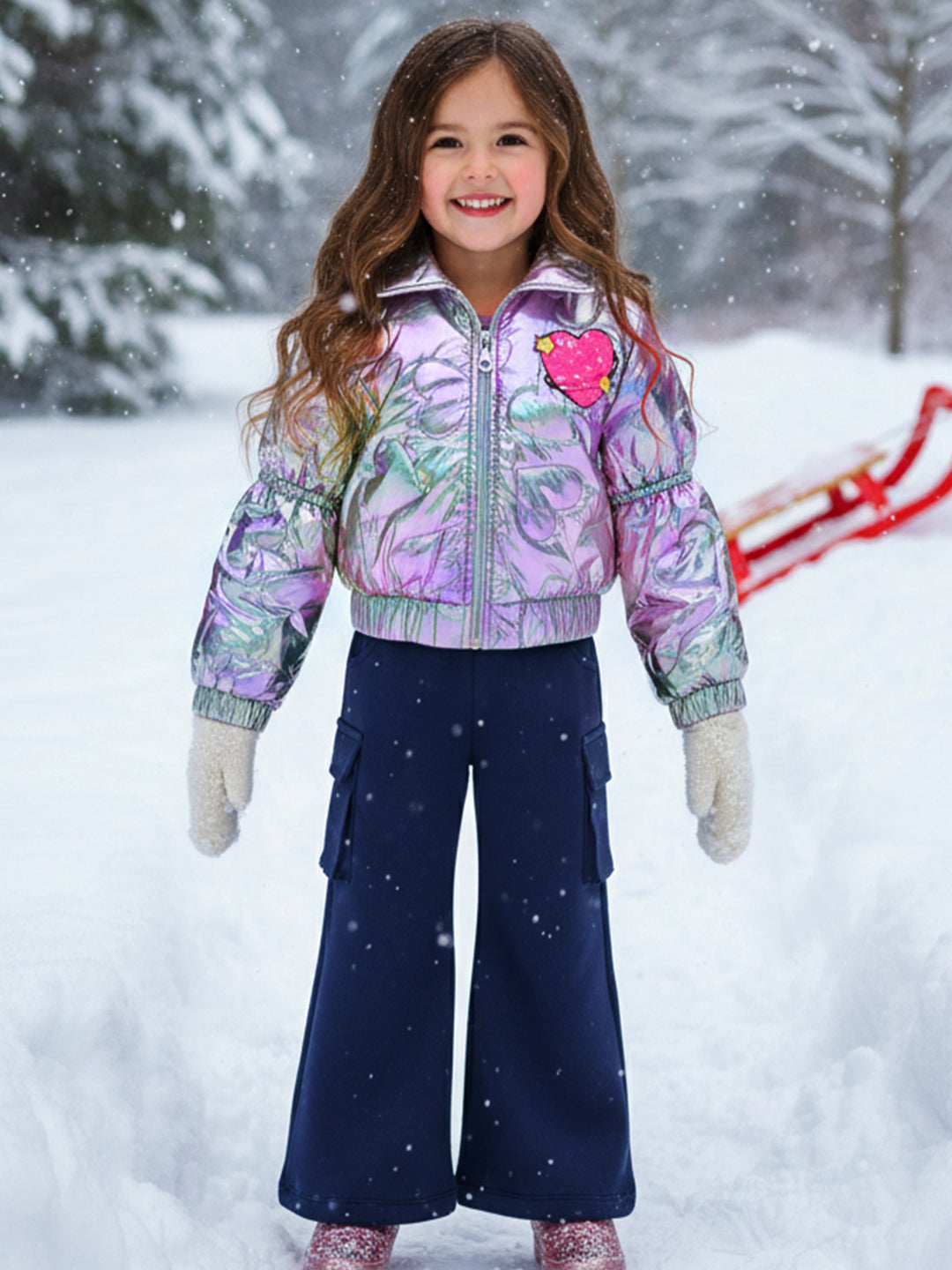 IRIDESCENT PUFFER JACKET WITH SEQUIN PATCH DETAIL