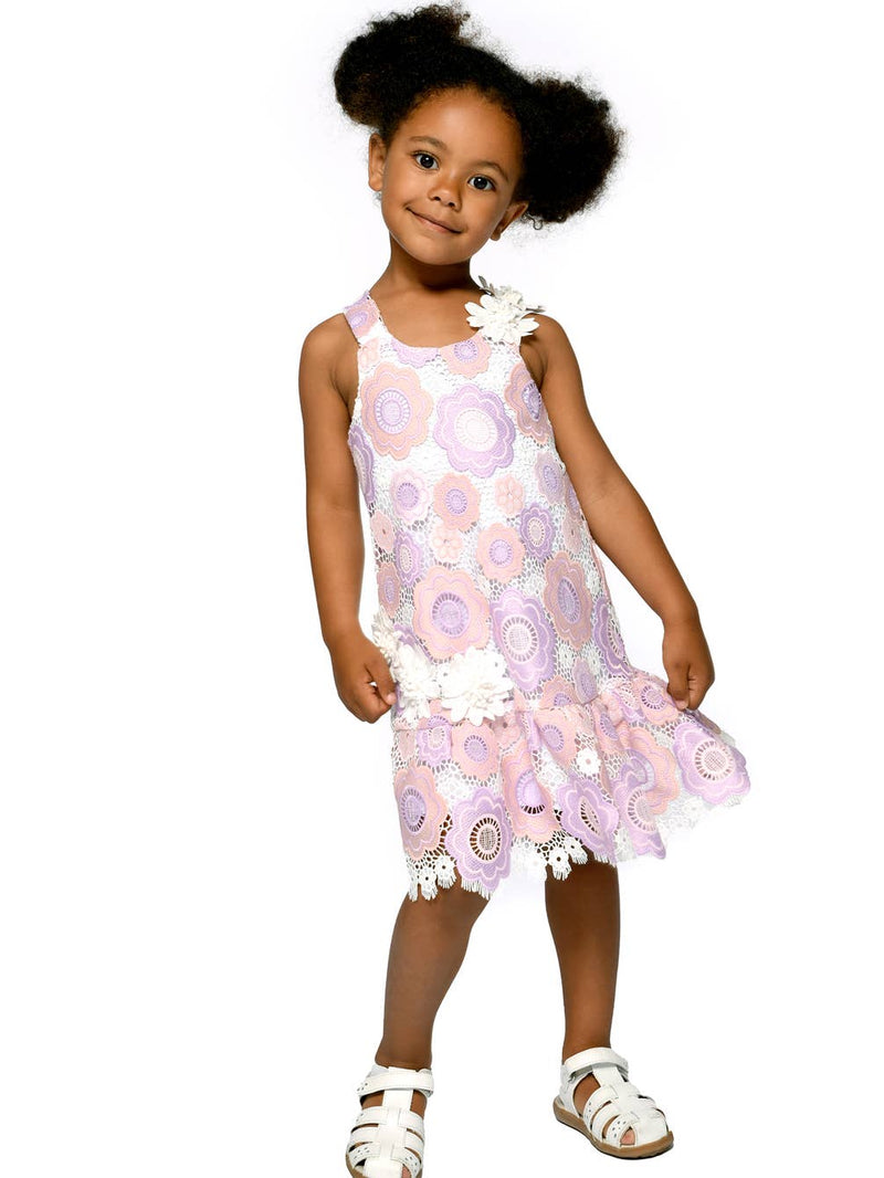 Toddler l Little Girl’s Pastel Floral Crochet A-Line Dress