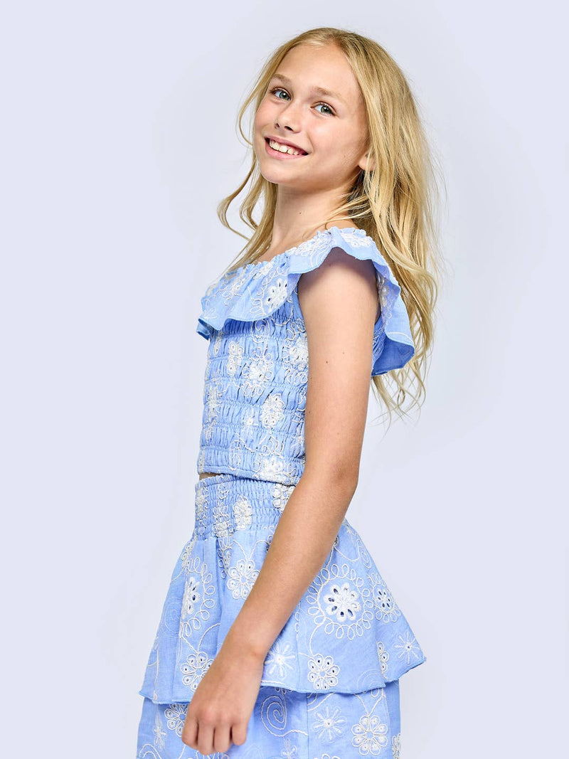 Little l Big l Tween Girl’s Off The Shoulder Boho Chic Smocked Top