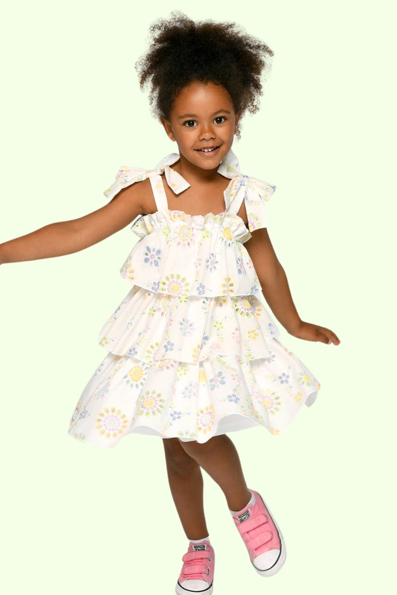 Toddler l Little Girl Pastel Embroidered Eyelet Tiered Dress