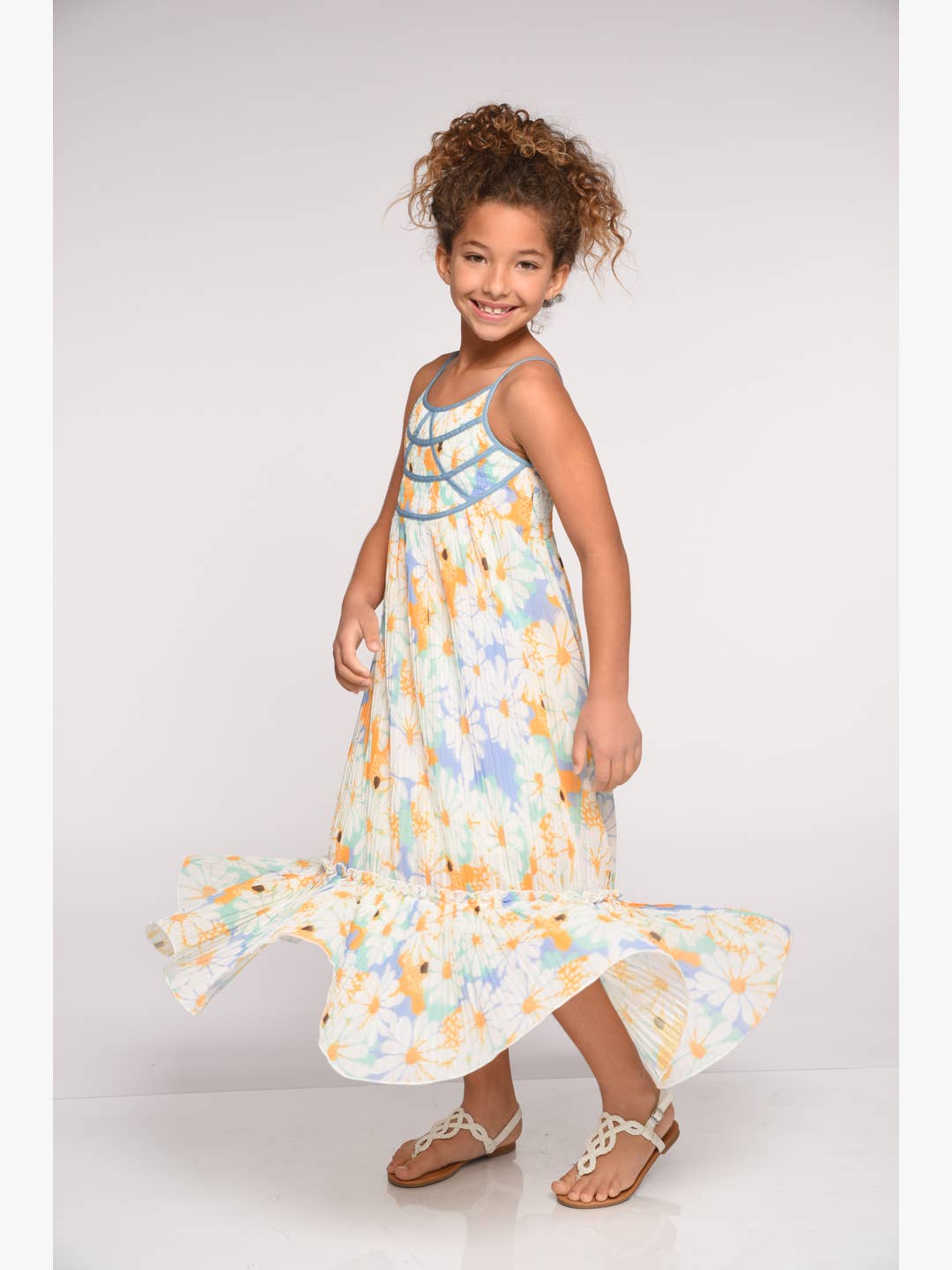 Little l Big l Tween Girl’s Daisy Watercolor Strappy Maxi Dres