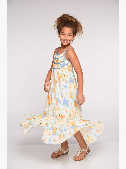 Little l Big l Tween Girl’s Daisy Watercolor Strappy Maxi Dres