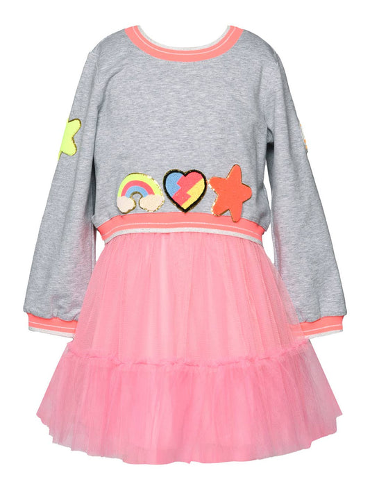 Infant l Toddler l Little Girls Twofer Mesh Neon Patch Dress