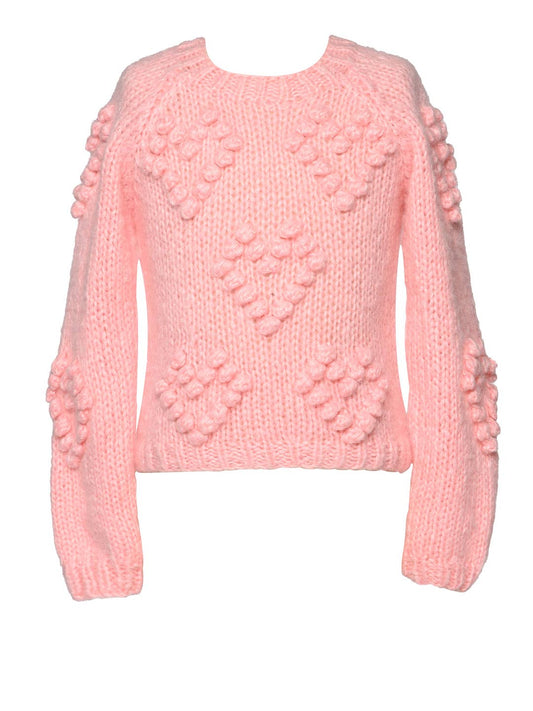 Little l Big l Tween Girl’s Pom Pom Heart Chunky Knit Sweater