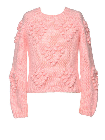 Little l Big l Tween Girl’s Pom Pom Heart Chunky Knit Sweater