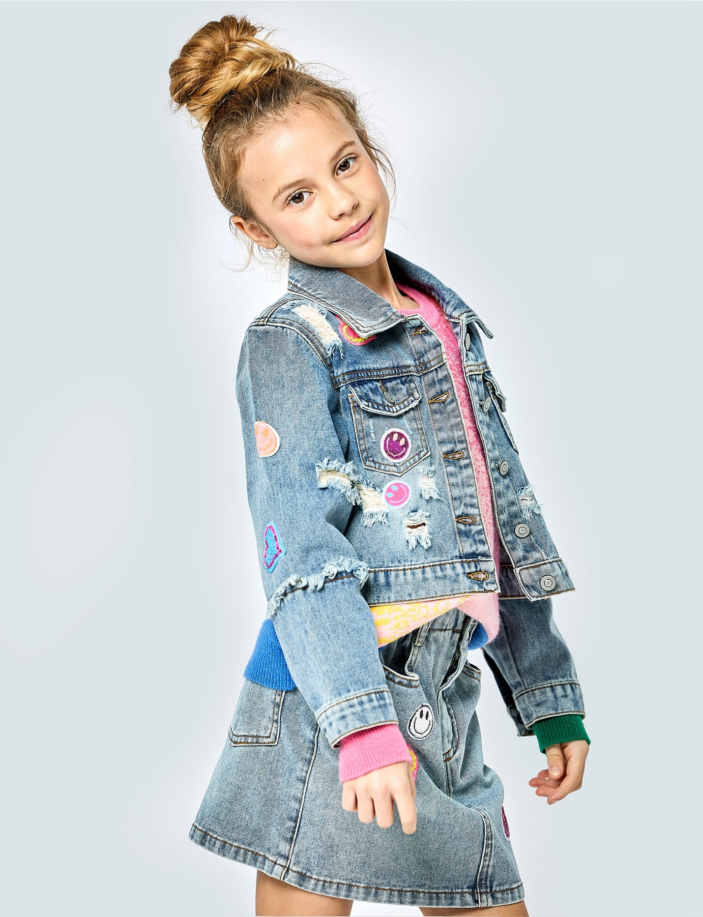 Little l Big l Tween Girl’s Vintage Patch Denim Jean Jacket