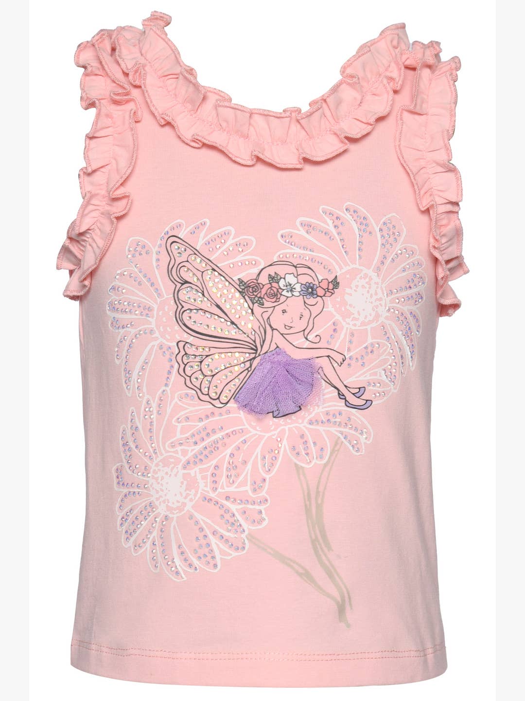 Little girls pink fairy tank top with daisy and mesh tutu