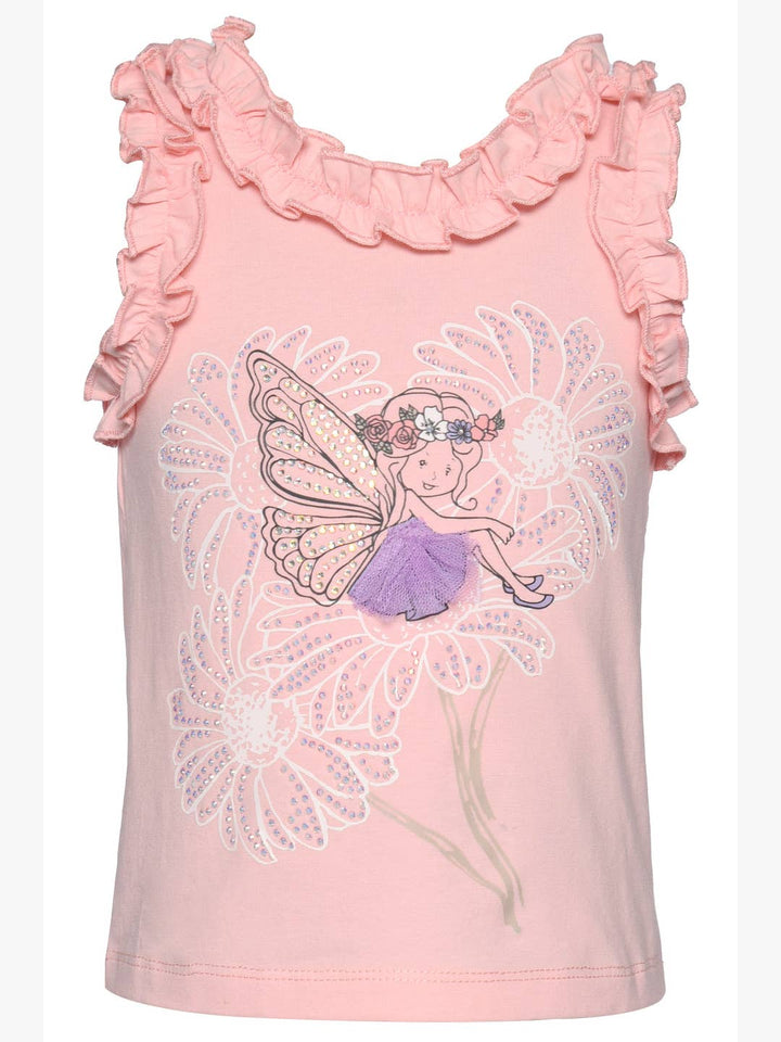 Little girls pink fairy tank top with daisy and mesh tutu