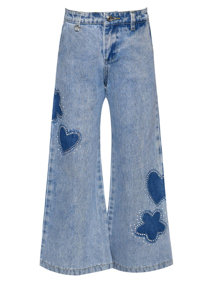 RHINESTONE SHADOW HEART/ FLOWER JEANS