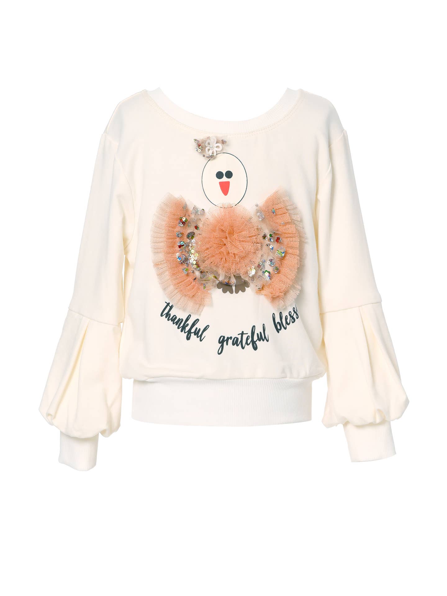 Toddler l Little Girl’s Mesh Sequin Turkey Crewneck Pullover