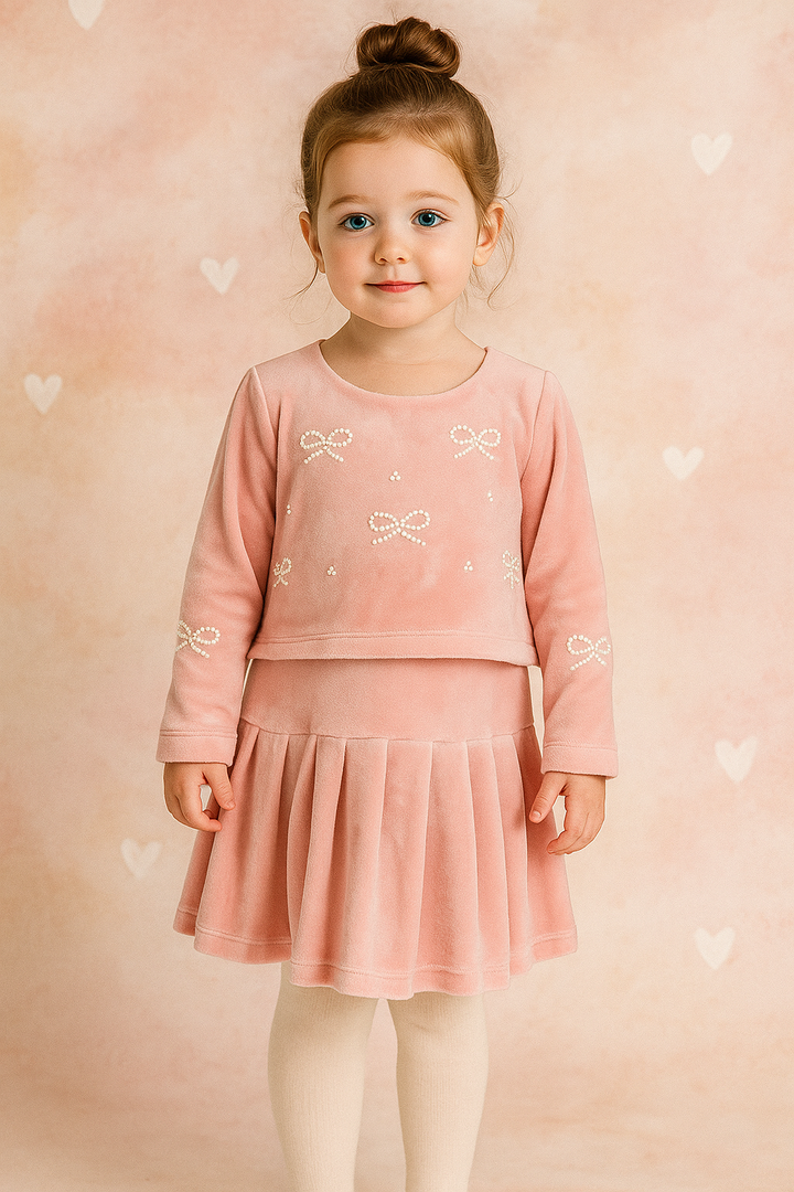Infant l Toddler l Little Girl’s Velour Twofer Pearl Bow Dress
