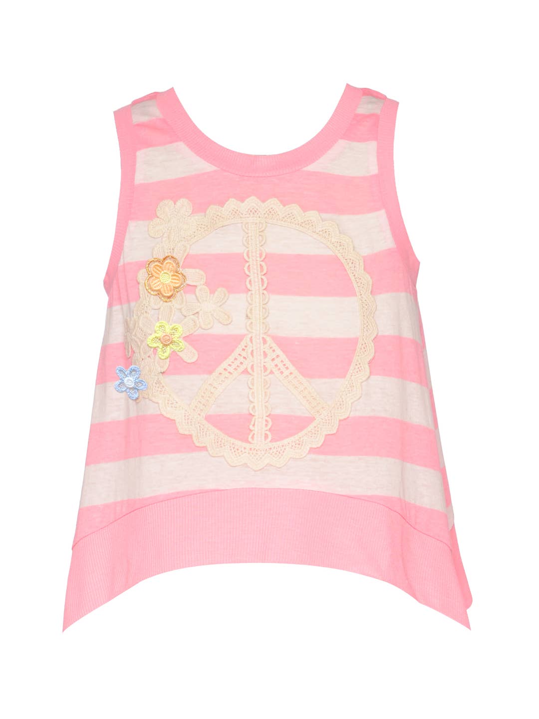 Little l Big l Tween Girl’s Stripe Daisy Embroidered Peace Sign Top