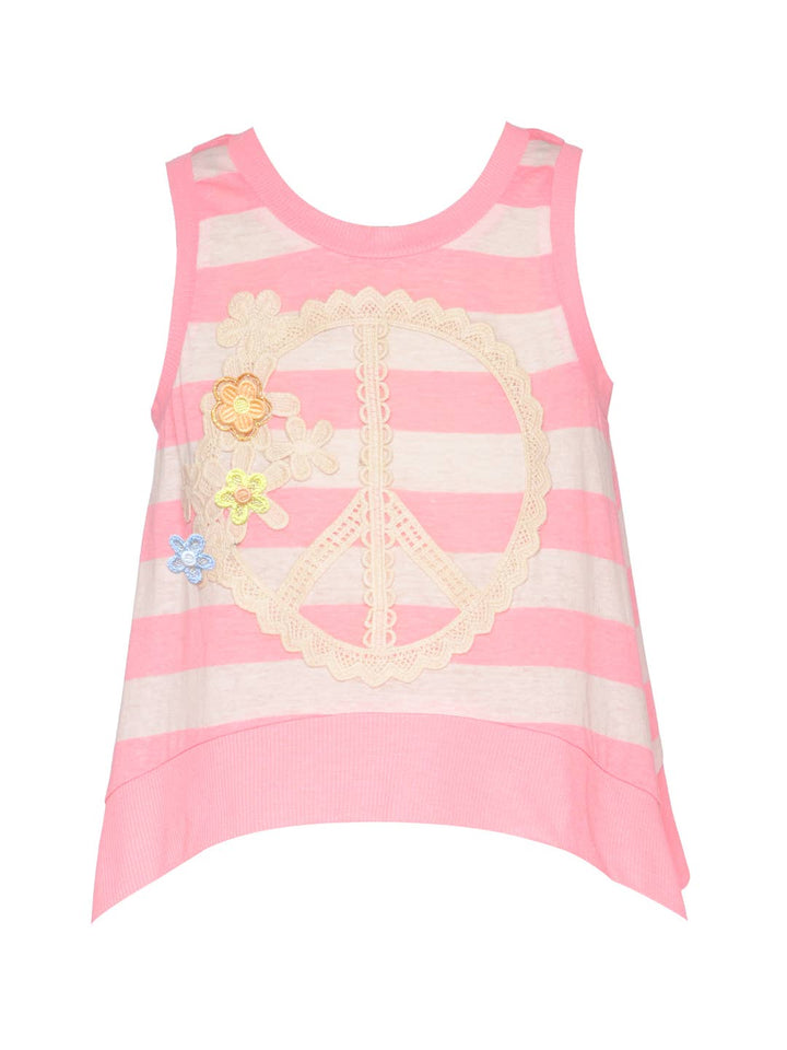 Little l Big l Tween Girl’s Stripe Daisy Embroidered Peace Sign Top