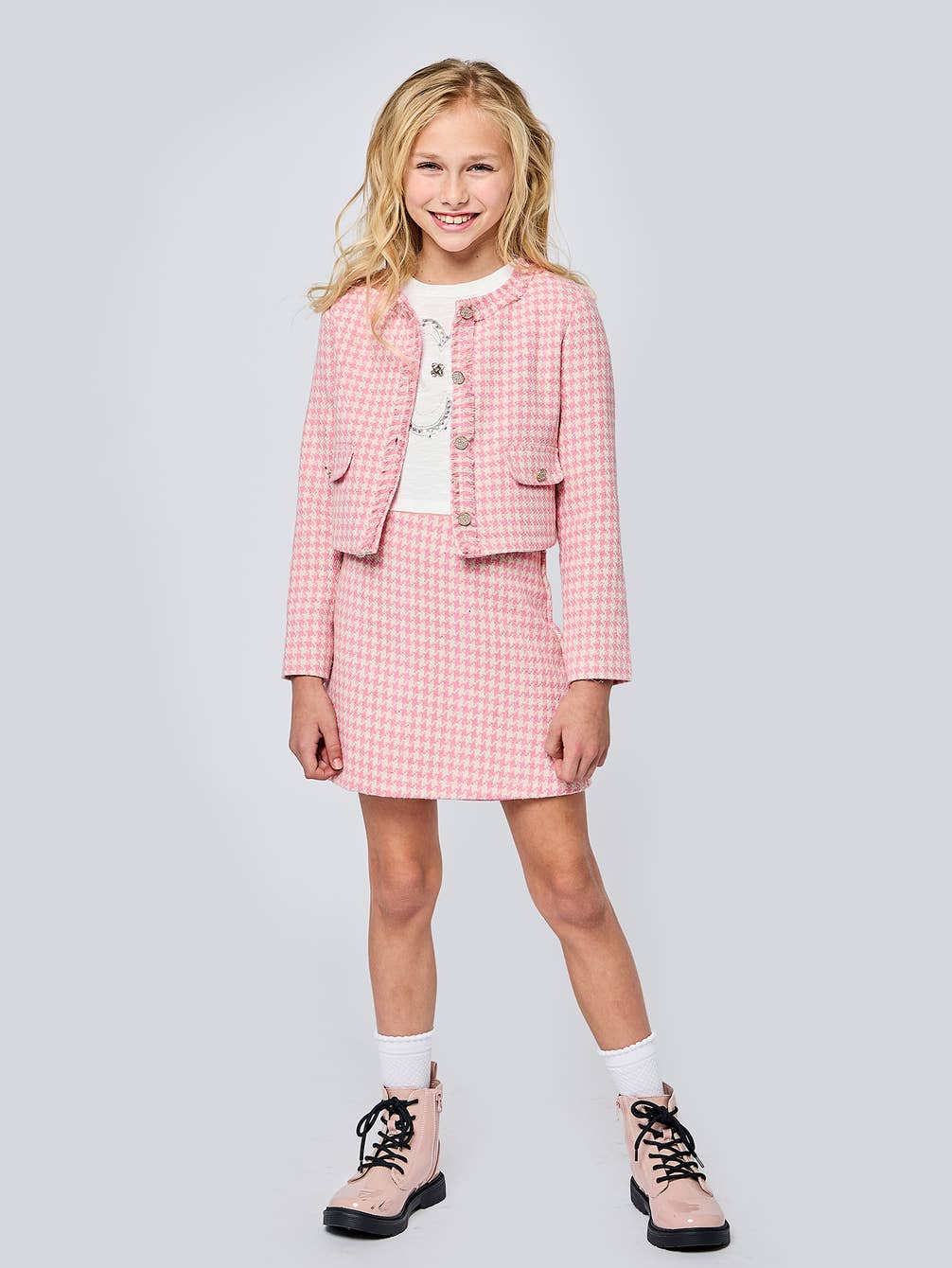 Little l Big l Tween Girl’s Frayed Houndstooth Jacket