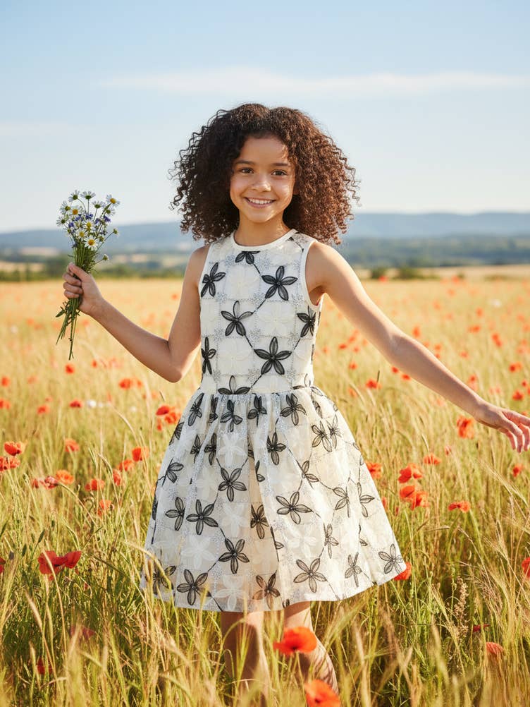 Little l Big Girls Flower Mesh Party Dress