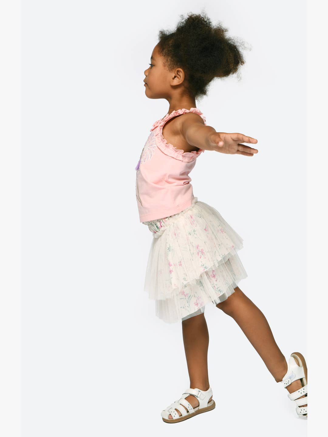 Little girls pink fairy tank top with daisy and mesh tutu