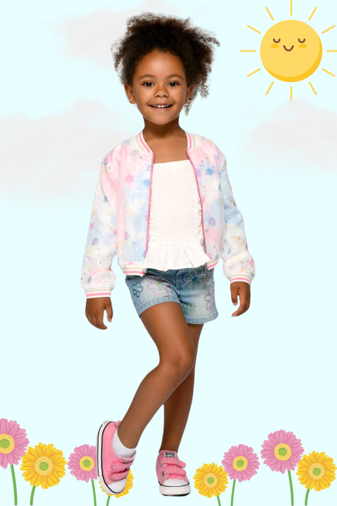 Infant l Toddler I Little l Big Girls Floral Pastel Bomber Jacket