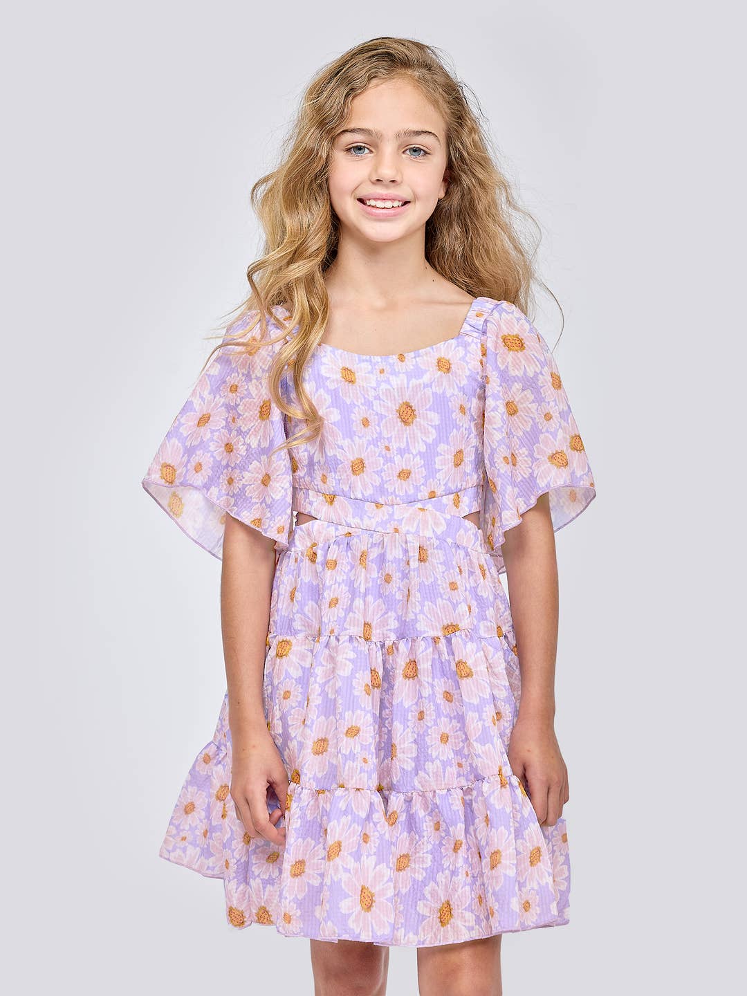 Little | Big | Tween Girl’s Daisy Flower Tiered Flutter Dress