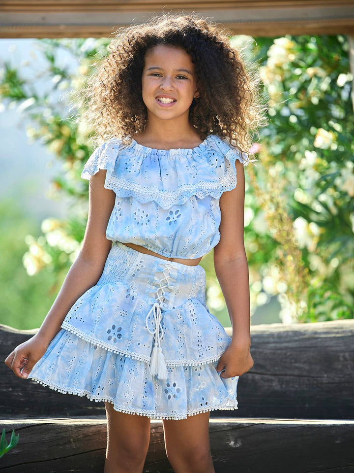 Little Girl l Tween Cloud Tie Dye Eyelet Lace Up Skirt