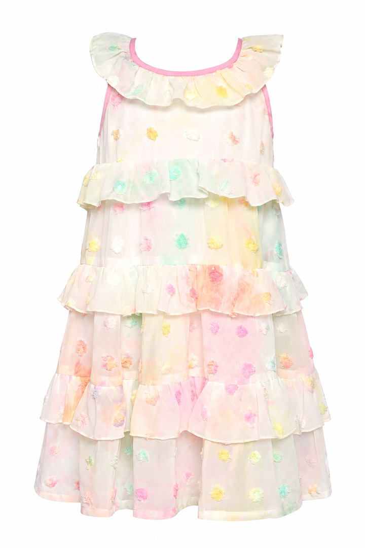 Little Girl’s Tie Dye 3D Chiffon Ruffle Tiered Dress