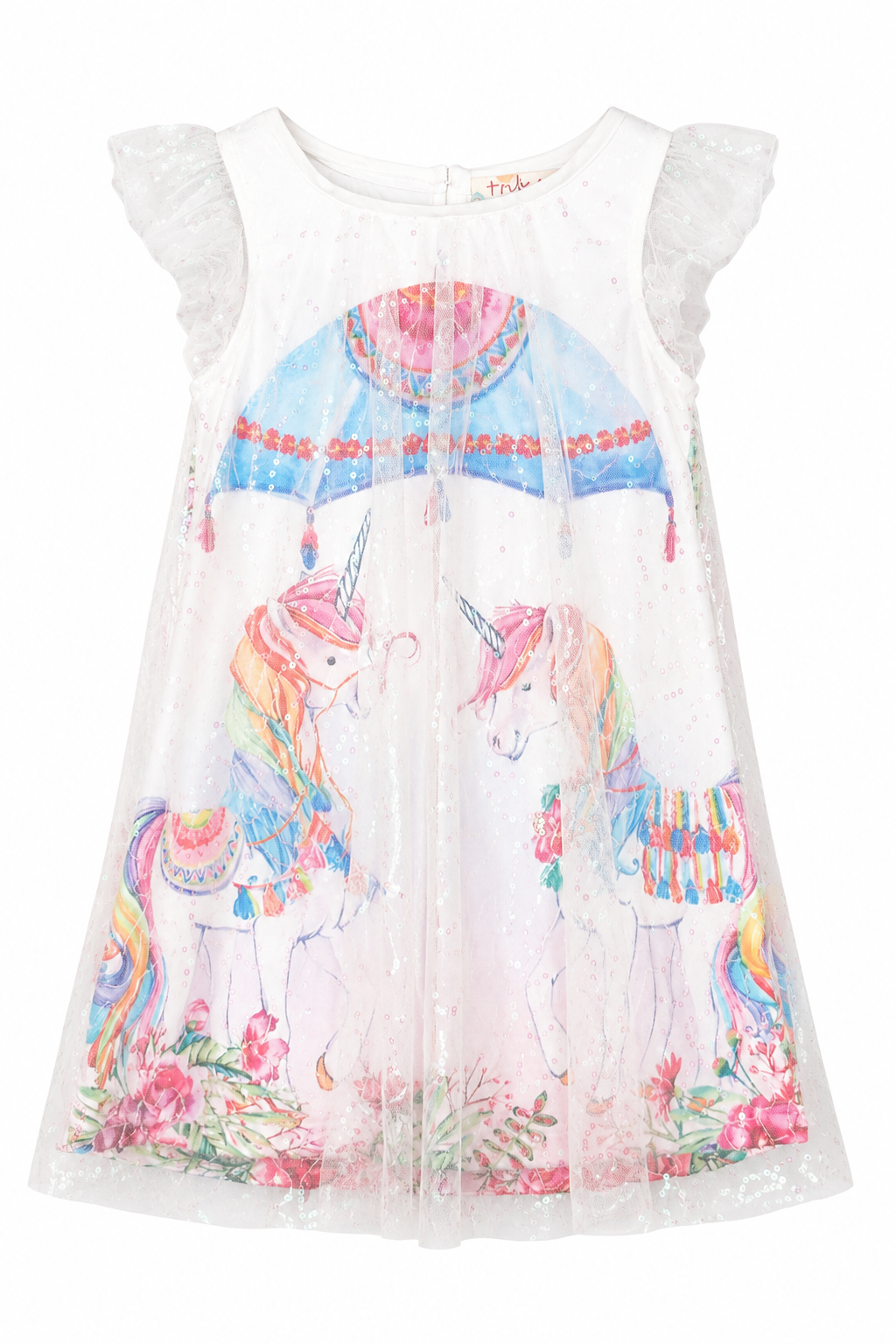Little Girls Mesh Overlay Unicorn Dress