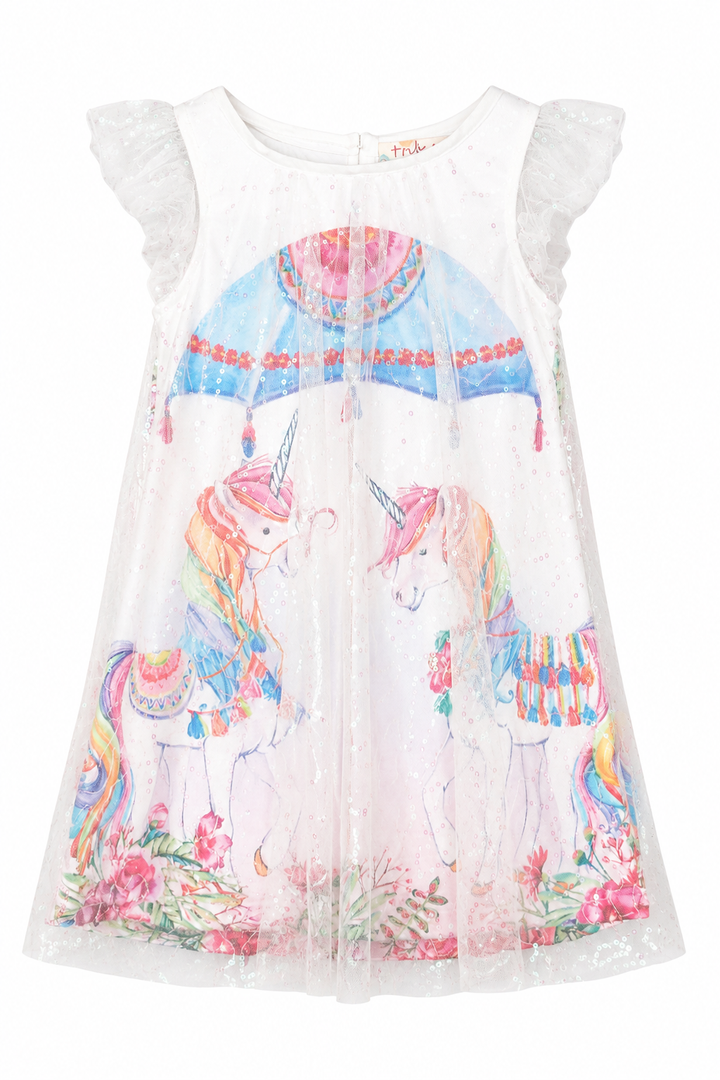 Little Girls Mesh Overlay Unicorn Dress