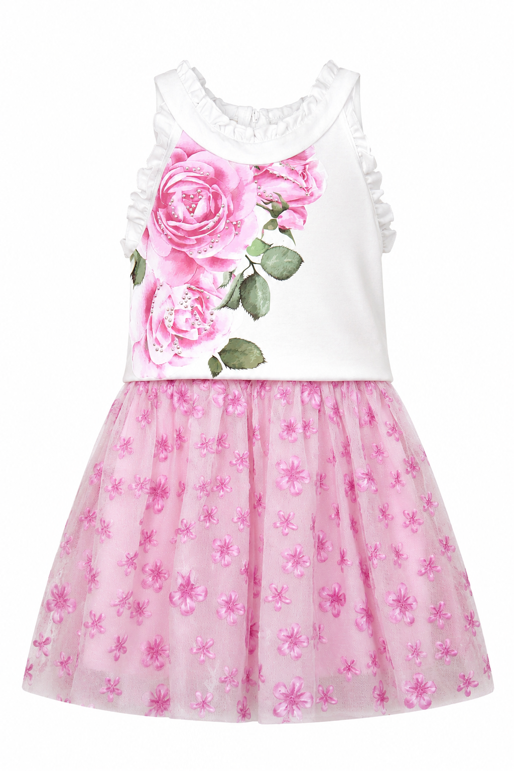 Two-Fer Halter Dress with Floral Graphic