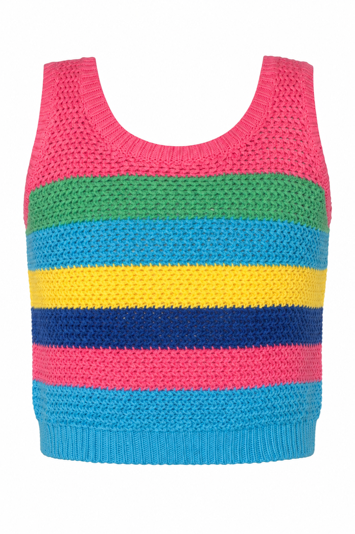Little l Big l Tween Girl’s Colorblock Stripe Crochet Tank Top