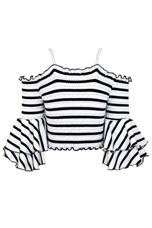 WHITE TOP BLACK STRIPES