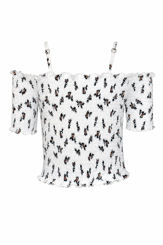 SMOCKED TOP WITH BLACK FLOWERS