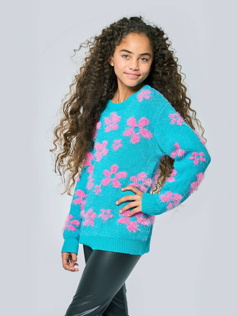 Little l Big l Tween Girl’s Daisy Fuzzy Colorblock Pullover