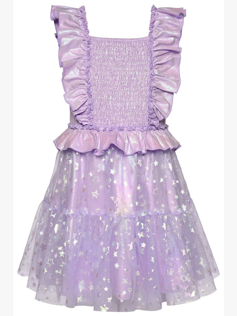 Infant l Toddler Iridescent Tiered Ruffle Mesh Star Tutu Dress