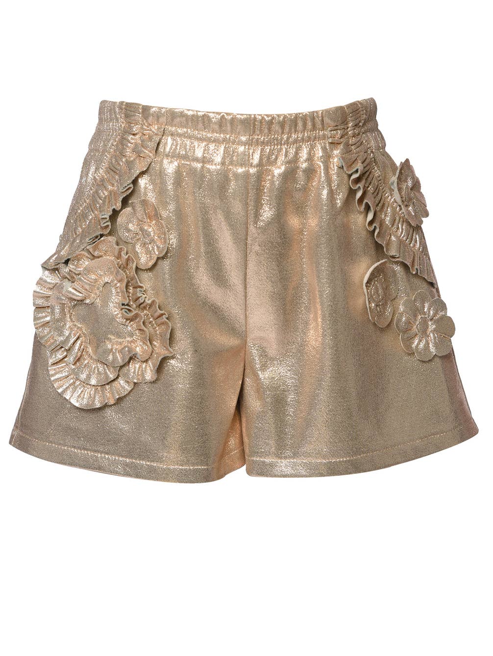Little l Big l Tween Girl’s Ruffle Flower Metallic Pleather Shorts