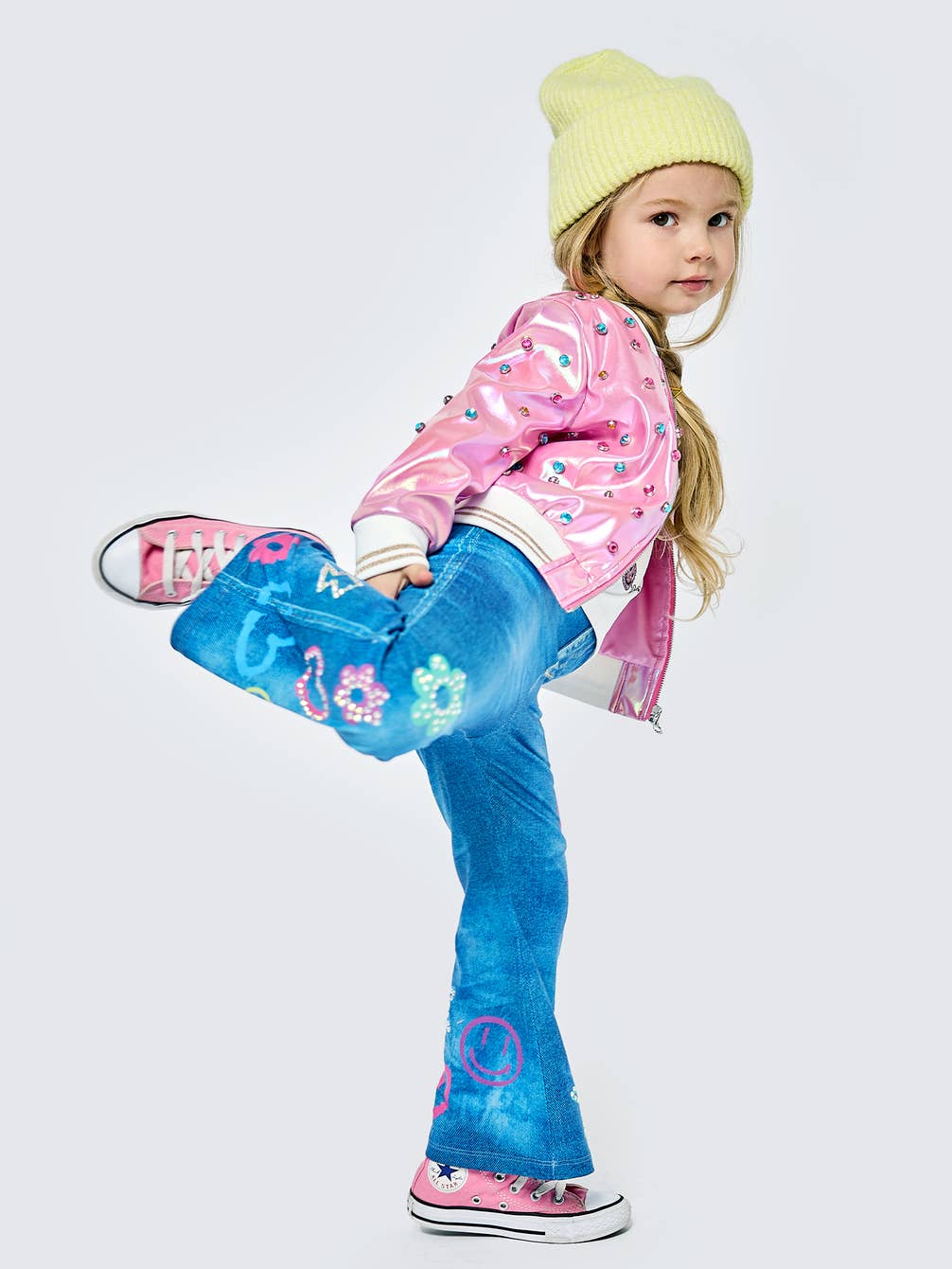 Infant l Little Girls Daisy Heart Peace Faux Denim Jean Pant