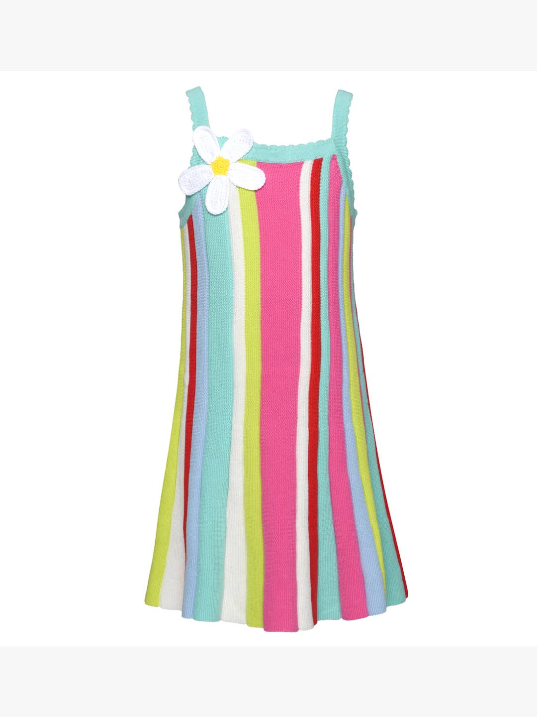 Little | Big | Tween Girls Striped Fit & Flare Crochet Flower Dress