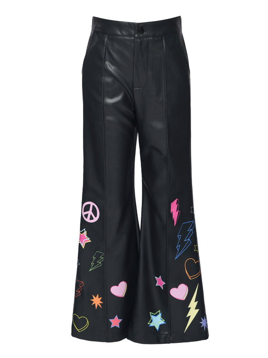 Little l Tween Girl’s Vegan Leather Wide Leg Pin-tuck Pants