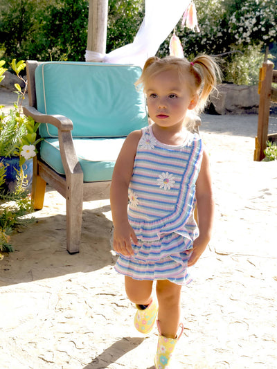 Toddler l Little Girl’s Daisy Patch Stripe Ruffle Dress