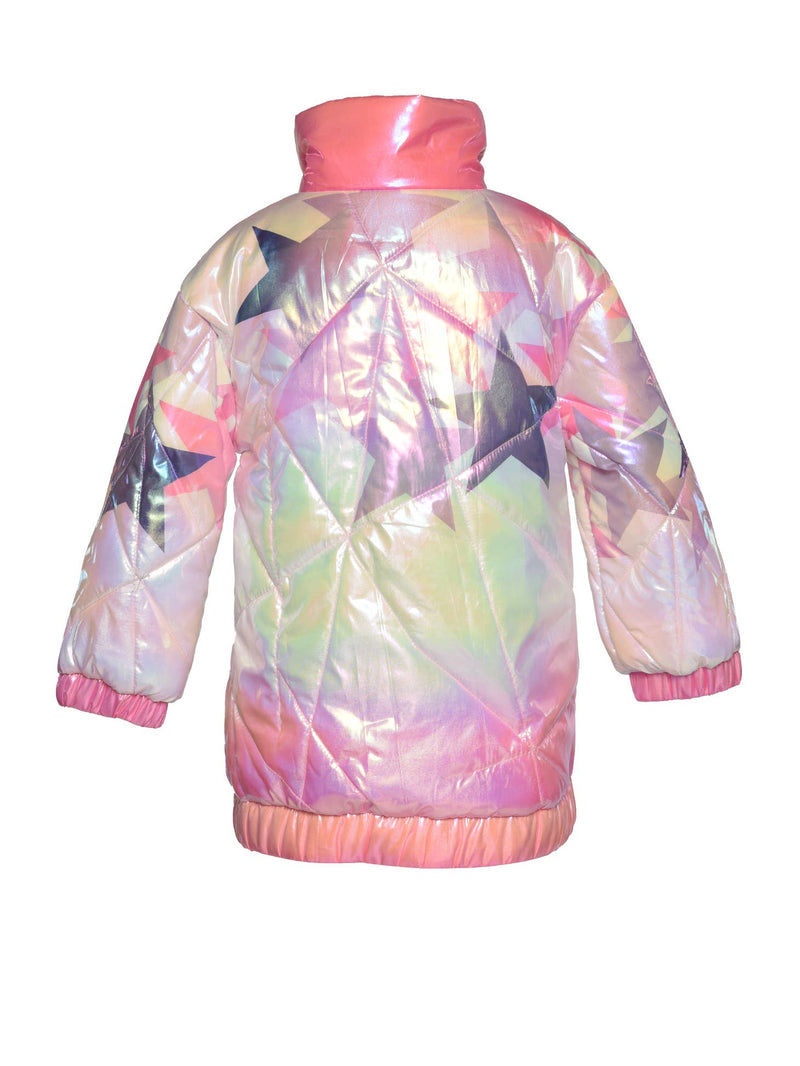 Little l Big Girl Pink Iridescent Star Print Mock Puffer Coat