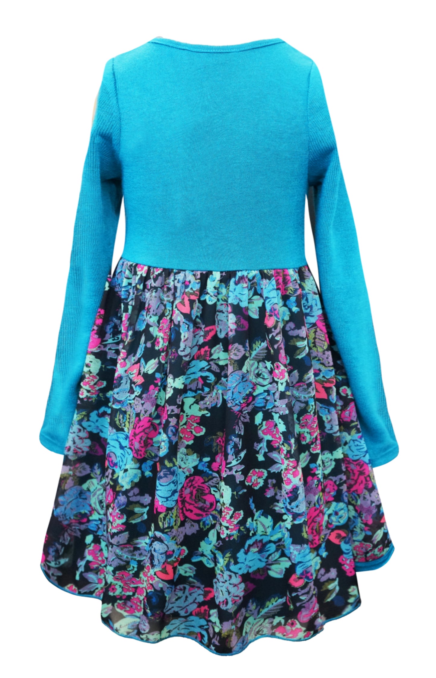 Big Girls Long Sleeve Floral Print Mini Dress