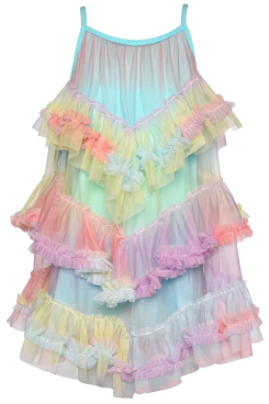 Toddler l Little Girl Pastel Rainbow Mesh Ruffled Tiered Dress
